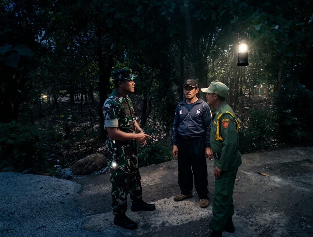 mbminvestigasi.com | Patroli Malam TNI dan Linmas Wujud Nyata Menjaga Keamanan Warga