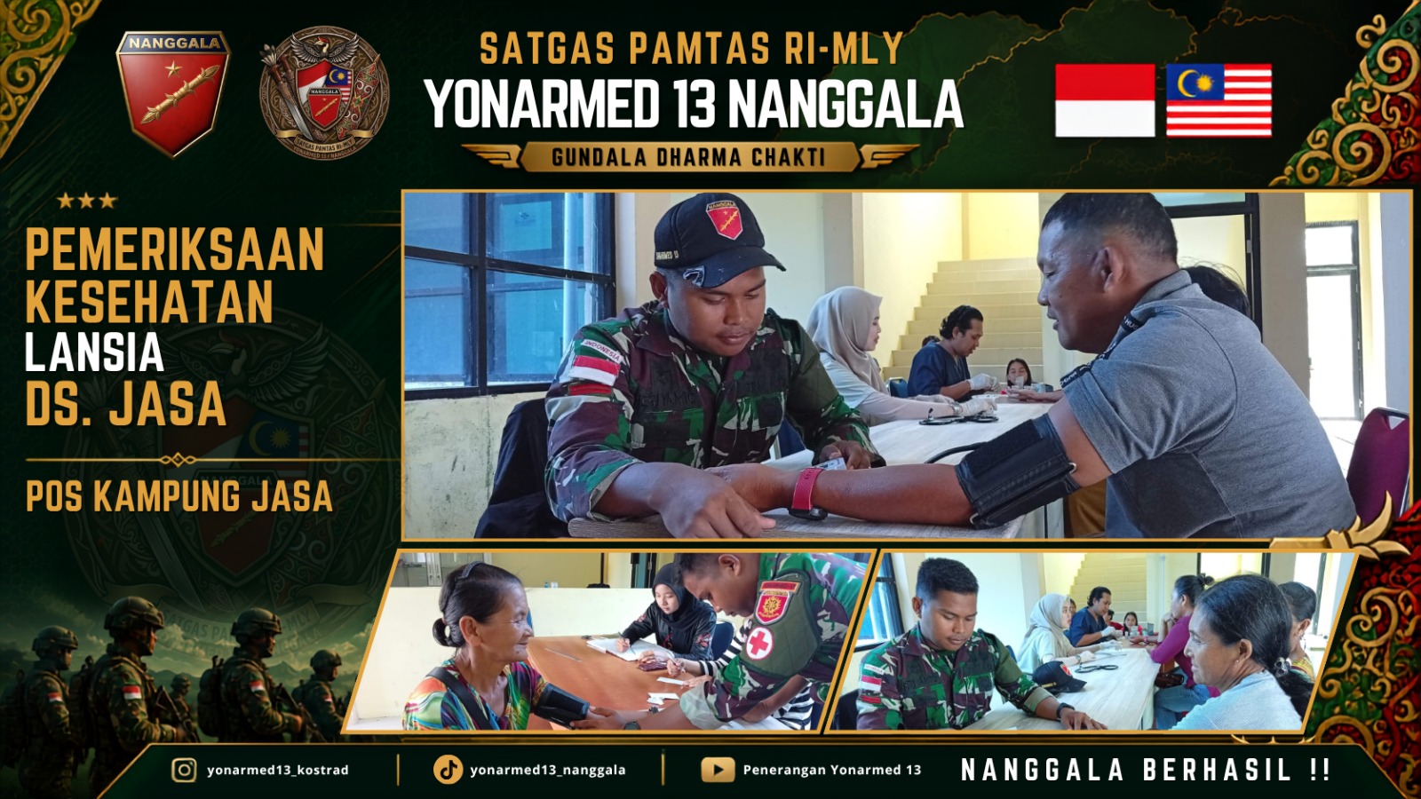 mbminvestigasi.com | Tingkatkan Derajat Kesehatan di Ujung Negeri, Pos Kampung Jasa Satgas Pamtas Yonarmed 13/Nanggala Gelar Pelayanan Kesehatan Gratis