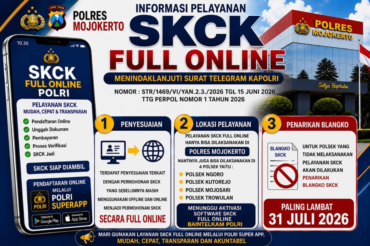 mbminvestigasi.com | Polres Mojokerto Resmi Alihkan Pelayanan SKCK Menjadi Full Online Melalui POLRI SuperApp