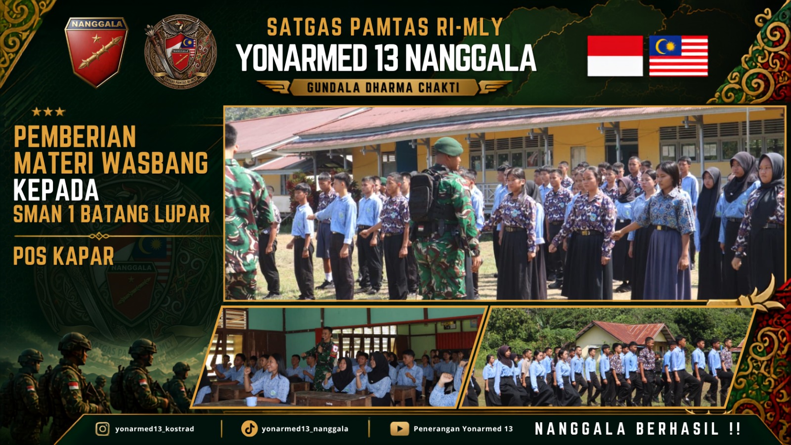 mbminvestigasi.com | Tanamkan Jiwa Nasionalisme Sejak Dini, Pos Kapar Satgas Pamtas Yonarmed 13/Nanggala Berikan Pembekalan Wasbang Interaktif di SMAN 1 Batang Lupar