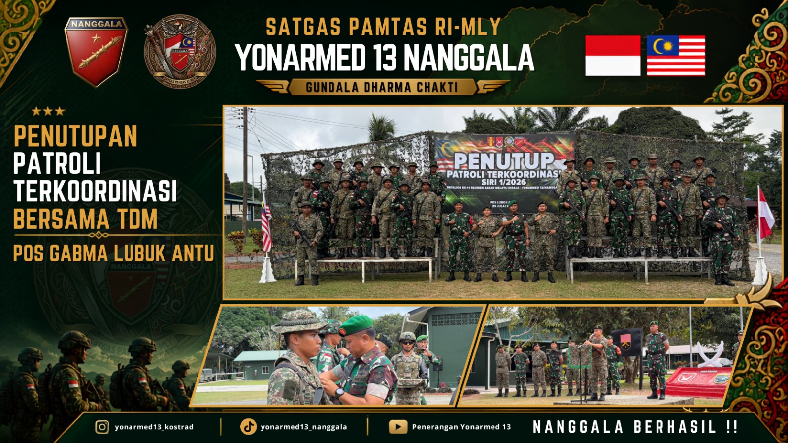 mbminvestigasi.com | Perkuat Sinergi dan Diplomasi Perbatasan, TNI dan TDM Resmi Tutup Patroli Terkoordinasi Seri 1 Tahun 2026 di Pos Gabma Lubuk Antu mbminvestigasi.com | Perkuat Sinergi dan Diplomasi Perbatasan, TNI dan TDM Resmi Tutup Patroli Terkoordinasi Seri 1 Tahun 2026 di Pos Gabma Lubuk Antu