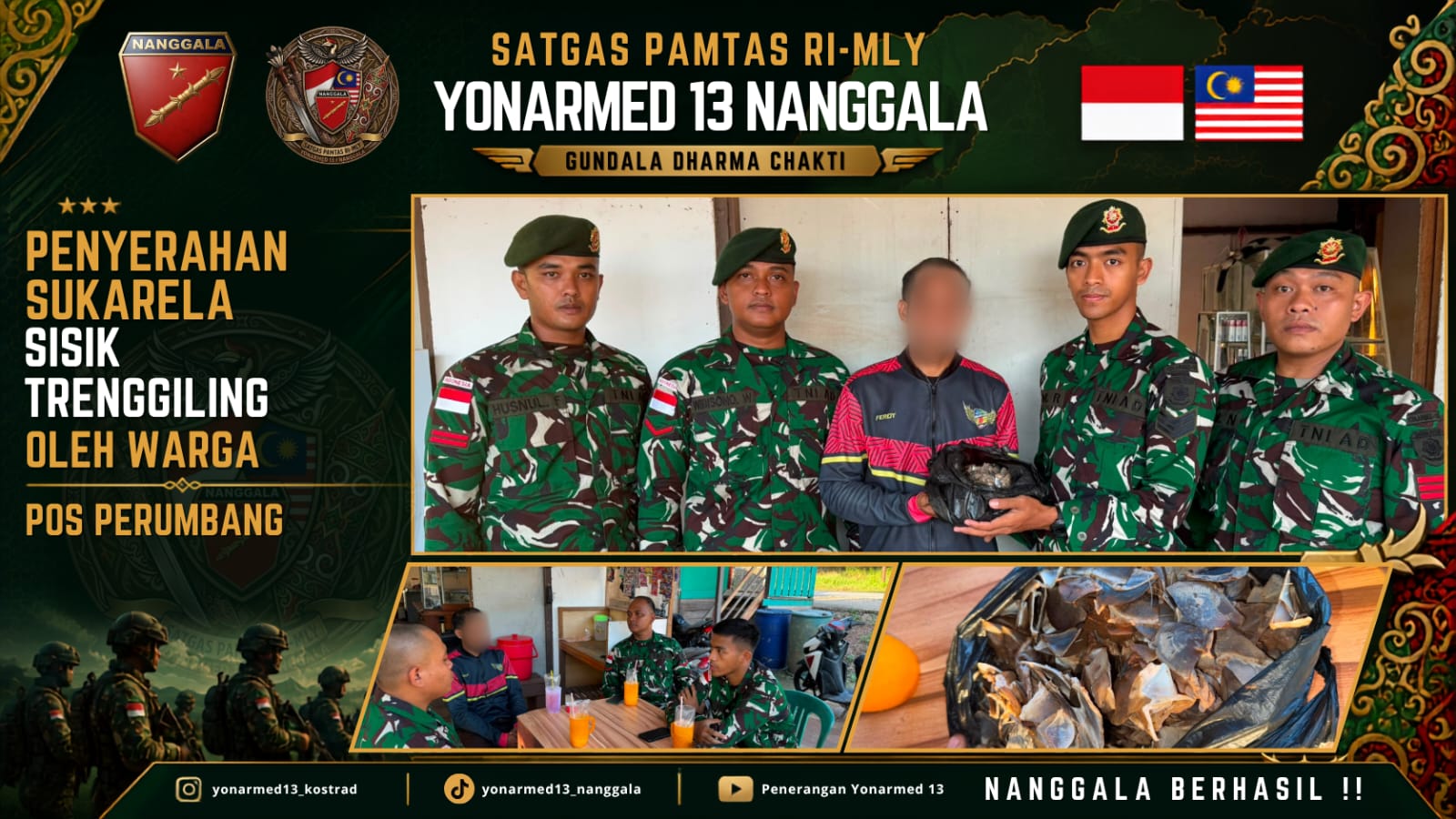 mbminvestigasi.com | Gencarkan Komsos dan Edukasi Hukum, Satgas Pamtas Yonarmed 13/Nanggala Terima Penyerahan Sukarela ±1 Kg Sisik Trenggiling dari Warga Perbatasan mbminvestigasi.com | Gencarkan Komsos dan Edukasi Hukum, Satgas Pamtas Yonarmed 13/Nanggala Terima Penyerahan Sukarela ±1 Kg Sisik Trenggiling dari Warga Perbatasan