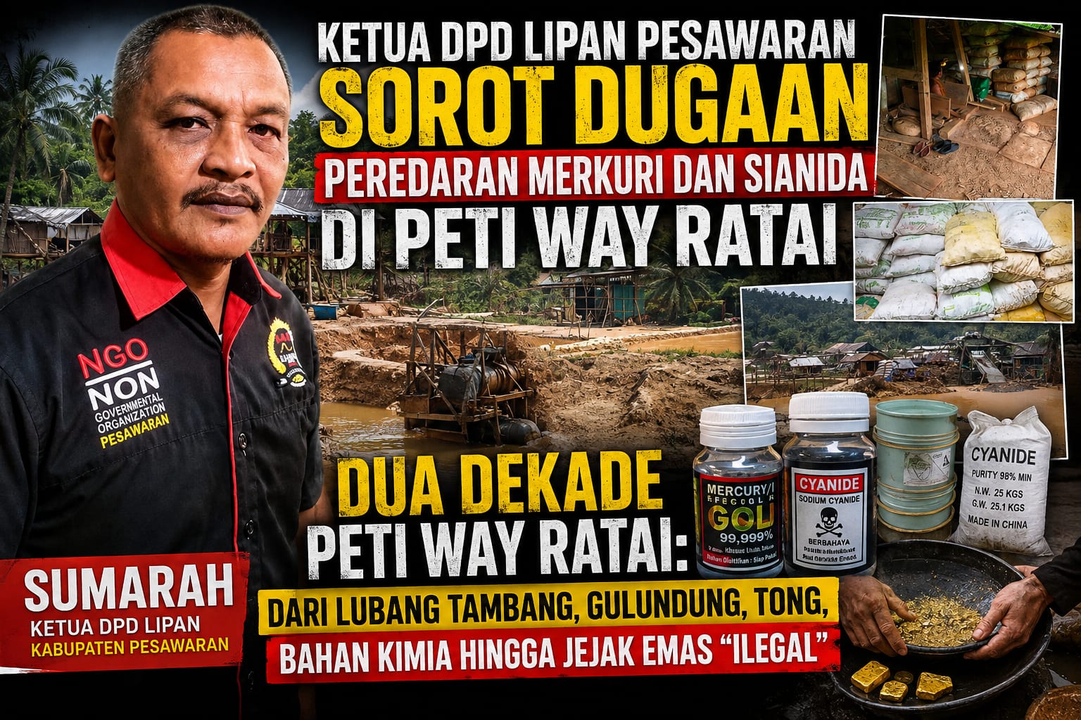 Mbminvestigasi.com | KETUA DPD LIPAN PESAWARAN SOROT DUGAAN PEREDARAN MERKURI DAN SIANIDA DI PETI WAY RATAI