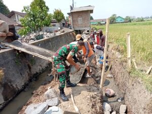 Mbminvestigasi.com | Perkuat Irigasi Pertanian, Babinsa Ketaon Bersama Warga Bangun Talud