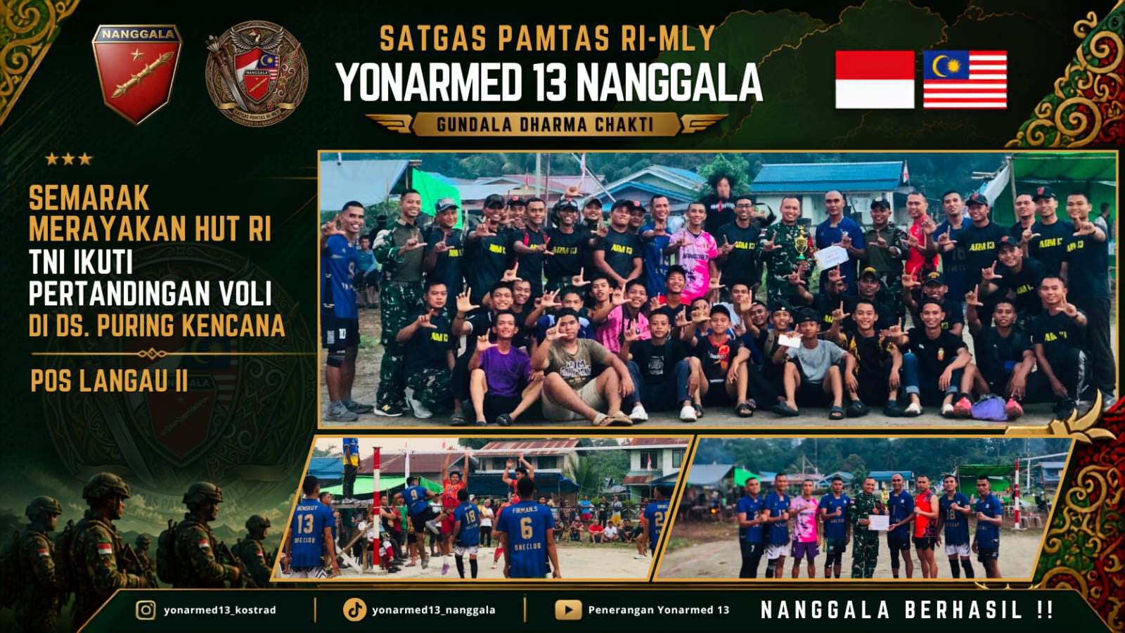 Mbminvestigasi.com | Raih Juara 2, Pos Langau 2 Satgas Yonarmed 13/Nanggala Meriahkan Turnamen Bola Voli HUT Ke-81 RI di Desa Puring Kencana