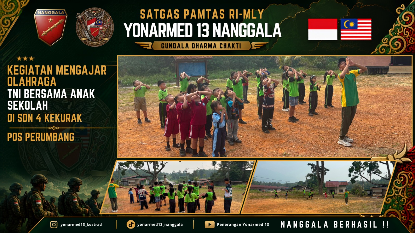 Mbminvestigasi.com | Dukung Pendidikan Perbatasan, Pos Perumbang Satgas Yonarmed 13/Nanggala Berikan Pelatihan Olahraga bagi Siswa SDN 04 Kekurak