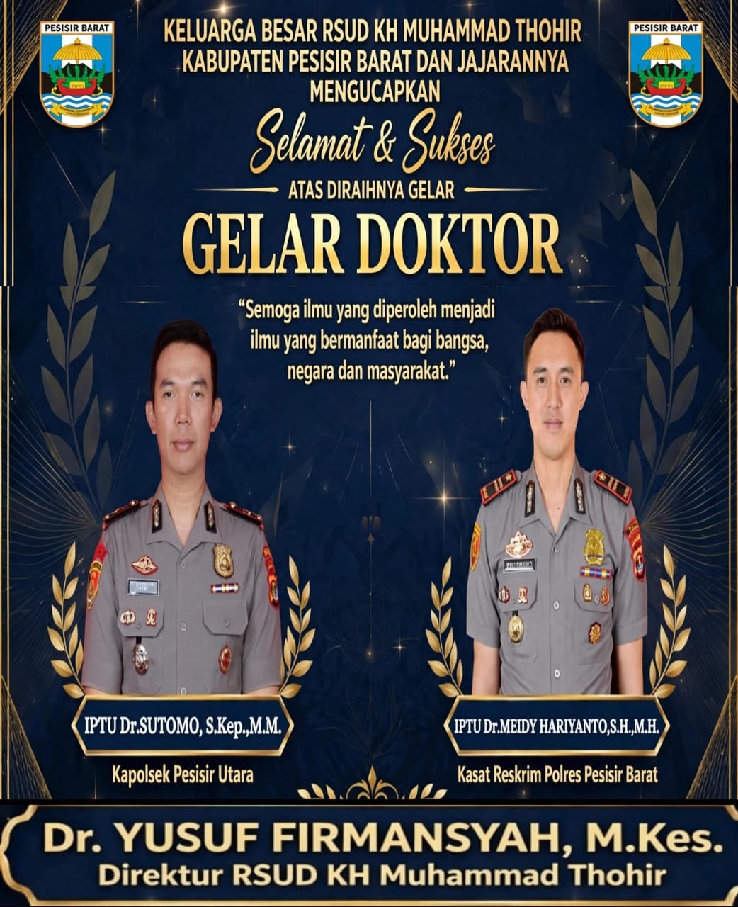 Mbminvestigasi.com | Dua Prestasi Membanggakan Dua Perwira Polres Pesisir Barat Resmi Sandang Gelar Doktor