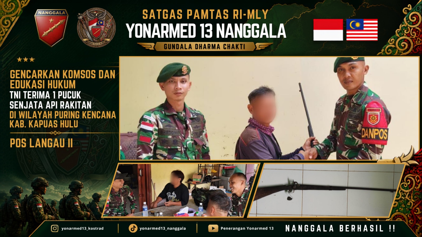 Mbminvestigasi.com | Gencarkan Komsos dan Edukasi Hukum, Satgas Pamtas Yonarmed 13/Nanggala Terima Penyerahan Sukarela 1 Pucuk Senjata Api Rakitan Jenis Bowman dari Warga Perbatasan Mbminvestigasi.com | Gencarkan Komsos dan Edukasi Hukum, Satgas Pamtas Yonarmed 13/Nanggala Terima Penyerahan Sukarela 1 Pucuk Senjata Api Rakitan Jenis Bowman dari Warga Perbatasan