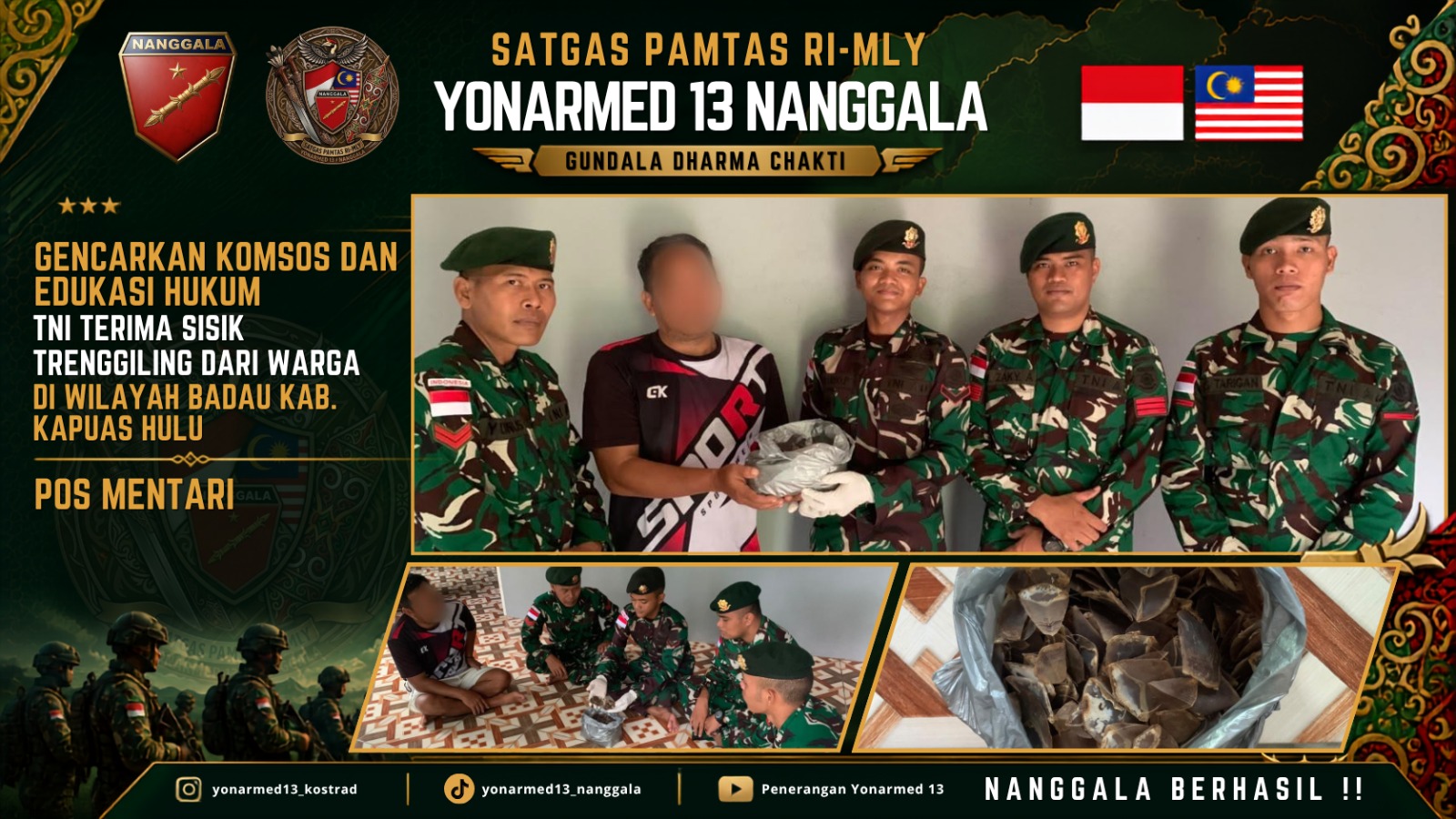 Mbminvestigasi.com | Gencarkan Komsos dan Edukasi Hukum, Satgas Pamtas Yonarmed 13/Nanggala Terima Penyerahan Sukarela 1,1 Kg Sisik Trenggiling dari Warga Perbatasan Mbminvestigasi.com | Gencarkan Komsos dan Edukasi Hukum, Satgas Pamtas Yonarmed 13/Nanggala Terima Penyerahan Sukarela 1,1 Kg Sisik Trenggiling dari Warga Perbatasan