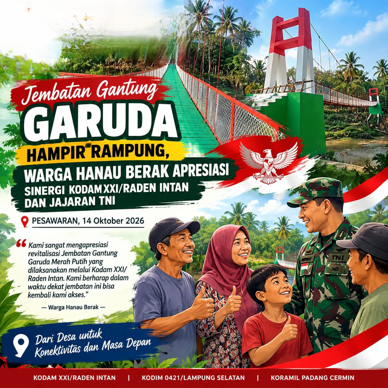 Mbminvestigasi.com | JEMBATAN GANTUNG GARUDA HAMPIR RAMPUNG, WARGA HANAU BERAK APRESIASI SINERGI KODAM XXI/RADEN INTAN DAN JAJARAN TNI Mbminvestigasi.com | JEMBATAN GANTUNG GARUDA HAMPIR RAMPUNG, WARGA HANAU BERAK APRESIASI SINERGI KODAM XXI/RADEN INTAN DAN JAJARAN TNI