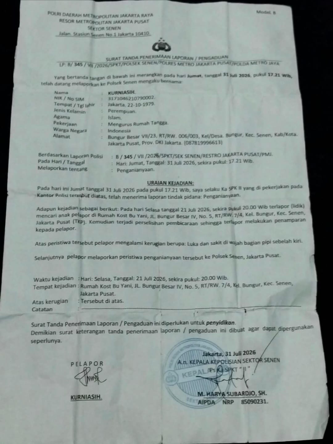 Mbminvestigasi.com | Ketika Penyidik Reskrim Polsek Senen Berubah Status menjadi Mediator Kasus