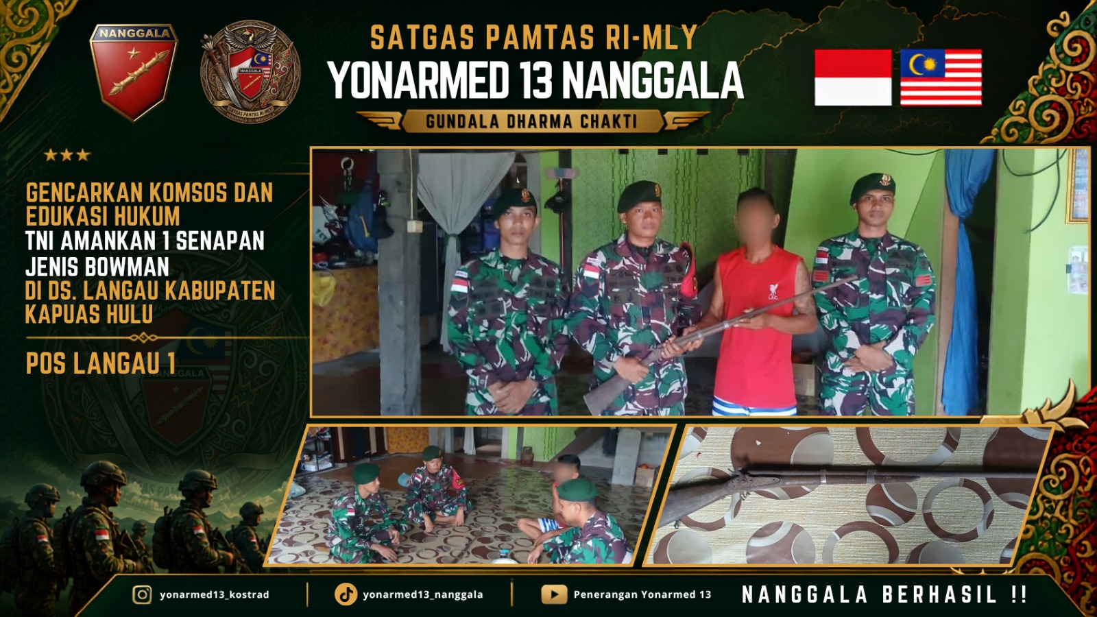 Mbminvestigasi.com | Gencarkan Komsos dan Edukasi Hukum, Satgas Pamtas Yonarmed 13/Nanggala Terima Penyerahan Sukarela 1 Pucuk Senjata Api Rakitan dari Warga Perbatasan Mbminvestigasi.com | Gencarkan Komsos dan Edukasi Hukum, Satgas Pamtas Yonarmed 13/Nanggala Terima Penyerahan Sukarela 1 Pucuk Senjata Api Rakitan dari Warga Perbatasan