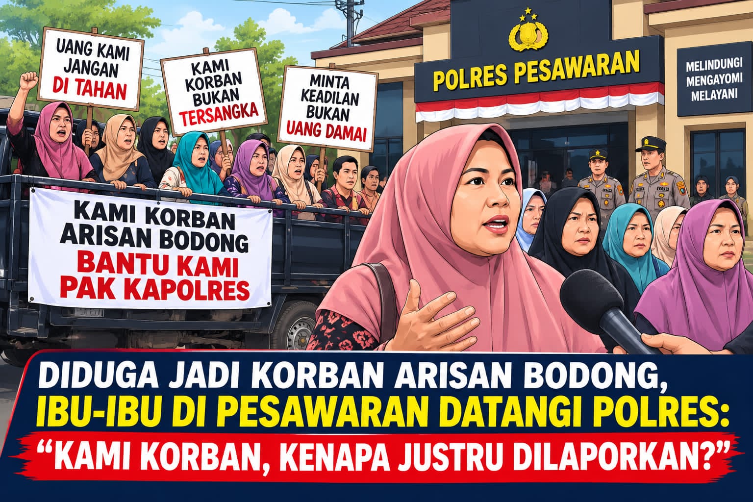 Mbminvestigasi.com | DIDUGA JADI KORBAN ARISAN BODONG, IBU-IBU DI PESAWARAN DATANGI POLRES: KAMI KORBAN, KENAPA JUSTRU DILAPORKAN?